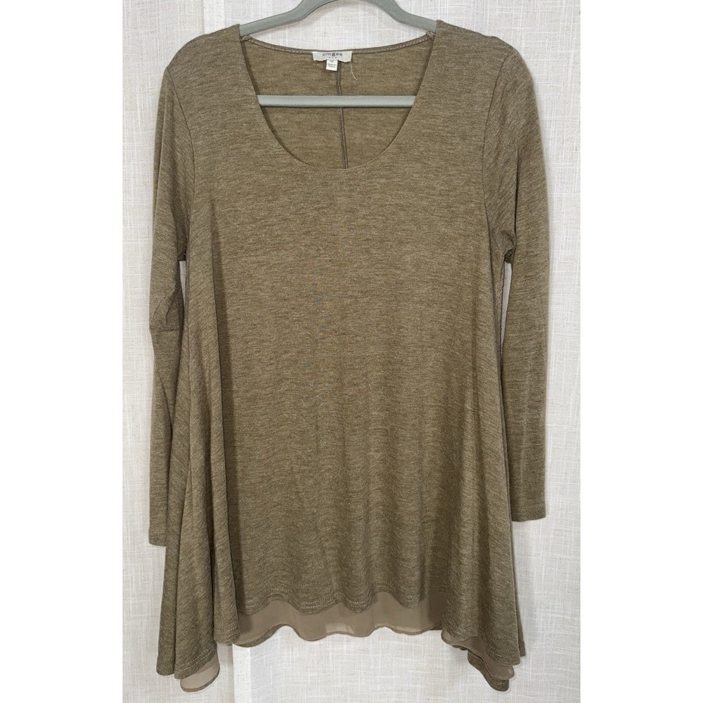 Umgee USA Women's Long‎ Sleeve Layered Dress Shirt Sweater Mocha Size Medium M